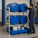 Polyethylene Drum Rack with Spill Pallet for 4 x 200 Litre Drums, 295 Litre Containment, 1429 x 1235 x 1637 mm, for Safe Chemical Storage