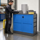 Dispenser Station L with 2-Leaved Doors, Polypropylene, 457 L Oil Absorption, Compact Design for Workshops