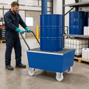 Mobile Steel Spill Pallet for 1 x 205 Litre Drum, 235 Litre Containment, with Grid, for Safe Transport of Flammable Liquids
