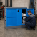 Polypropylene Dispenser Station for Oil Absorbent Materials, 457 L Capacity, with 2-Leaf Door and Magnetic Closure, for Workshops & Outdoor Use