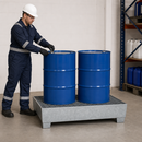 2mm Galvanised Steel Spill Pallet for 2 x 205 Litre Drums, 235 Litre Containment, with Grid, for Safe Storage of Flammable Liquids