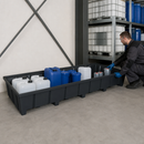Polyethylene Spill Pallet for 3300mm Shelves, 1000L Containment, 490mm Height, for Hazardous Chemical Storage