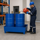Steel Spill Pallet for 2 x 205 Litre Drums, 485 Litre Containment, Powder Coated Blue, for Safe Storage of Flammable Liquids (Classic-Line)