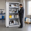 High Steel Hazmat Cabinet with Wing Doors, 3 Slide-Out Spill Trays, 30L Containment, for Safe Storage of Toxic Substances