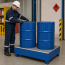 2mm Steel Spill Pallet for 2 x 205 Litre Drums, 235 Litre Containment, with Galvanised Grid, for Safe Storage of Flammable Liquids