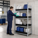 Hazmat Small Container Rack with 4 Polyethylene Spill Trays, 1012 x 637 x 2000 mm, for Safe Chemical Storage (Extension Unit)