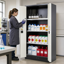Sheet Steel Chemical Cabinet with 3 Shelves, 27L Spill Pallet, Anthracite & White, for Safe Storage of Hazardous Liquids