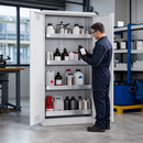 High Steel Hazmat Cabinet with Wing Doors, 3 Slide-Out Spill Trays, 30L Containment, for Safe Storage of Toxic Substances
