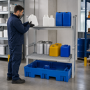 Polyethylene Spill Pallet Rack for Small Containers, 295 L Containment, 1400 kg Load Capacity, 1429 x 1235 x 1637 mm, for Safe Chemical Storage