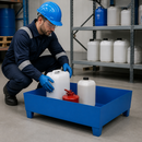 Powder-Coated Steel Spill Tray for Small Containers, 65 Litre Containment, 785 x 635 x 278 mm, for Safe Storage of Flammable Liquids