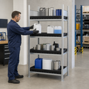 Hazmat Small Container Rack with 4 Polyethylene Spill Trays, 1060 x 437 x 2000 mm, for Safe Chemical Storage