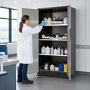 High Cabinet for Water-Polluting Liquids, Anthracite Sheet Steel, 3 Adjustable Shelves, 27L Spill Pallet, with Cylinder Lock, for Safe Chemical Storage