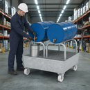 Galvanised Steel Mobile Spill Pallet for 2 x 205 L Drums, 235 L Containment Volume, with Grid, for Safe Hazardous Material Storage