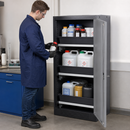 Half Height Chemical Storage Cabinet in Anthracite Sheet Steel with 3 Pull-Out Shelves, 545 x 520 x 1105 mm, for Safe Storage of Hazardous Liquids