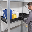 Polyethylene Spill Tray for Hazmat Shelving, 1000 x 600 mm, 40 L Containment, 200 kg Load Capacity, with Reinforcement Bars, for Safe Hazardous Material Storage