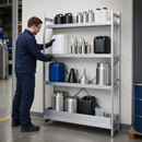 Stainless Steel Hazmat Small Container Rack with Spill Tray, 875 x 500 x 1800 mm, for Safe Storage of Flammable Liquids & Chemicals