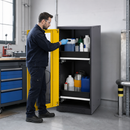 Anthracite Sheet Steel Chemicals Cabinet with Yellow Wing Doors, 2 Adjustable Pull-Out Shelves, for Safe Storage of Hazardous Liquids