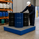 Steel Spill Pallet for 4 x 205 Litre Drums, 265 Litre Containment, Powder Coated Blue, with Removable Grid, for Safe Storage of Flammable Liquids