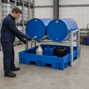 Plastic Drum Rack and Dispensing Station for 2 x 200 Litre Drums, 295 Litre Containment, with Forklift Pockets, for Safe Chemical Storage