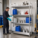 Stainless Steel Hazmat Container Rack with Spill Tray, 900mm x 300mm x 1800mm, 4 Storage Levels, Ideal for Storing Flammable Liquids & Chemicals