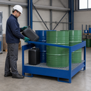 Steel Hazardous Material Station for 4 x 200 Litre Drums, 260 Litre Containment, with Removable Galvanised Grid, for Safe Storage of Flammable Liquids