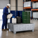 Galvanised Steel Spill Pallet for 4 x 205 Litre Drums, 485 Litre Containment, with Removable Grid, for Safe Storage of Flammable Liquids