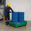 Polyethylene Spill Pallet Converter for 2 x 200 Litre Drums, 225 Litre Containment, Green, for Hazardous Material Storage