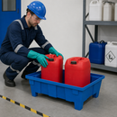 Polyethylene Spill Tray for Small Containers, 60 Litre Containment, 240 kg Load Capacity, Blue, for Safe Chemical Storage