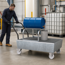 Galvanised Steel Mobile Spill Pallet for 2 x 205 L Drums, 235 L Containment, with Castors and Grid, Ideal for Safe Hazardous Material Storage
