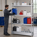 Stainless Steel Hazmat Container Rack with Spill Tray, 1200x300x1800 mm, for Flammable Liquids & Chemicals
