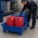 Polyethylene Spill Tray for Small Containers, 60 Litre Containment, 240 kg Load Capacity, Blue, for Safe Storage of Hazardous Liquids