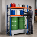 Galvanised Steel Drum and Small Container Rack with Adjustable Shelves, 1364 x 816 x 2000 mm, for Secure Storage of Flammable Liquids