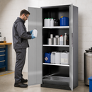 High Cabinet for Water-Polluting Liquids, Anthracite Sheet Steel, 3 Adjustable Shelves, 28L Spill Pallet, with Locking Doors, Ideal for Safe Storage of Hazardous Substances
