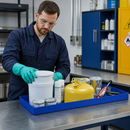 Powder Coated Steel Spill Tray for Small Containers, 20 Litre Capacity, 987 x 400 x 75 mm, for Safe Hazardous Material Storage