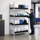 Galvanised Small Container Rack with 4 Polyethylene Spill Trays, 1312 x 437 x 2000 mm, for Safe Chemical Storage