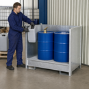 Galvanised Steel Hazardous Material Station for 2 x 200 Litre Drums, 240 Litre Containment, Stackable Design, for Safe Storage of Flammable Liquids