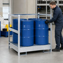 Galvanised Steel Hazardous Material Station for 4 x 200 Litre Drums, 260 Litre Containment, Stackable, for Safe Storage of Flammable Liquids