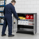 Half Height Chemical Cabinet with Spill Pallet, Anthracite Sheet Steel, 2 Adjustable Shelves, 27L Containment Volume, for Safe Storage of Hazardous Liquids