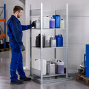 Galvanised Steel Hazmat Small Container Rack with 4 Grids, 1006 x 526 x 2000 mm, for Storing Flammable Liquids