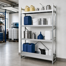 Stainless Steel Hazmat Small Container Rack with Spill Tray, 600 x 300 x 1800 mm, for Safe Storage of Hazardous Substances
