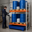Steel Spill Pallet Rack with 2 Storage Levels, 530 L Containment, Adjustable Height, for Flammable Liquids Storage