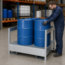 Galvanised Steel Hazardous Material Station for 2 x 200 Litre Drums, 240 Litre Containment, Open on 3 Sides, for Safe Storage
