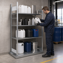 Galvanised Steel Hazmat Small Container Rack with 4 Grids, Adjustable Shelving, 1306 x 526 x 2000 mm, for Storing Flammable Liquids