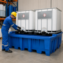 Polyethylene Spill Pallet for 2 x 1000 Litre IBCs, 1100 Litre Containment, 4000 kg Load Capacity, Blue, for Safe Chemical Storage