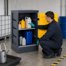 Polyethylene Environmental Cabinet with 2 Galvanised Shelves, 610 x 640 x 1130 mm, for Safe Storage of Corrosive Liquids