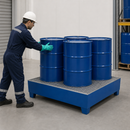 2mm Steel Spill Pallet for 4 x 205 Litre Drums, 460 Litre Containment, with Removable Galvanised Grid, for Hazardous Material Storage