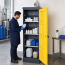 Polyethylene High Cabinet for Corrosive Liquids, 4 Stainless Steel Shelves, Right Hinged Door, 35L Containment, for Safe Storage