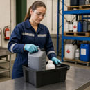 Recycled PE Spill Tray for Small Containers, 5 Litre Containment, with Spout, for Safe Storage