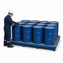 Steel Spill Pallet for 12 x 200 Litre Drums, 650 Litre Containment, with Galvanised Grid, for Safe Storage of Flammable Liquids