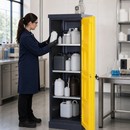 Polyethylene High Cabinet for Corrosive Liquids, 4 Stainless Steel Shelves, Right Hinged Door, 35L Containment, for Safe Storage